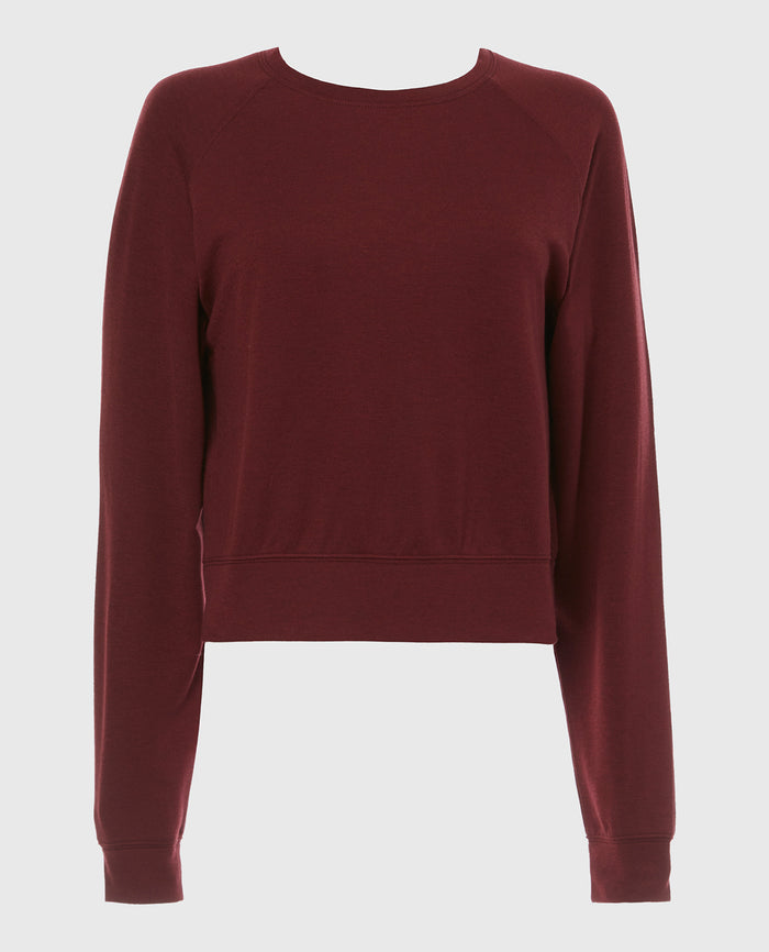 French Terry Crew Neck Sleep Top in Russian Ruby Heather