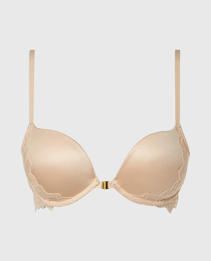 Front Close Push Up Bra with Reverie Lace in Cameo Rose