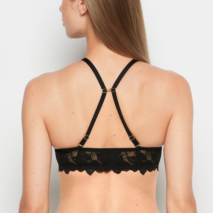 Front Close Push Up Bra with Reverie Lace in Tuxedo Black