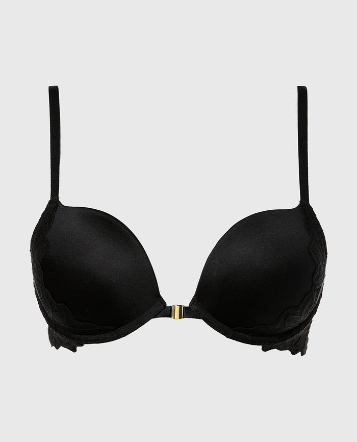 Front Close Push Up Bra with Reverie Lace in Tuxedo Black