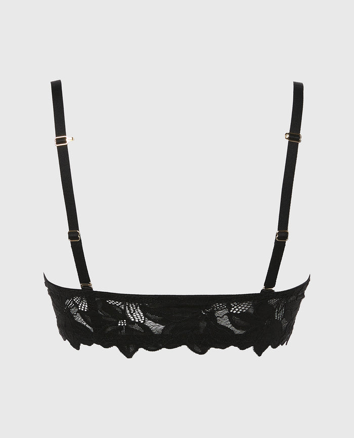 Front Close Push Up Bra with Reverie Lace in Tuxedo Black