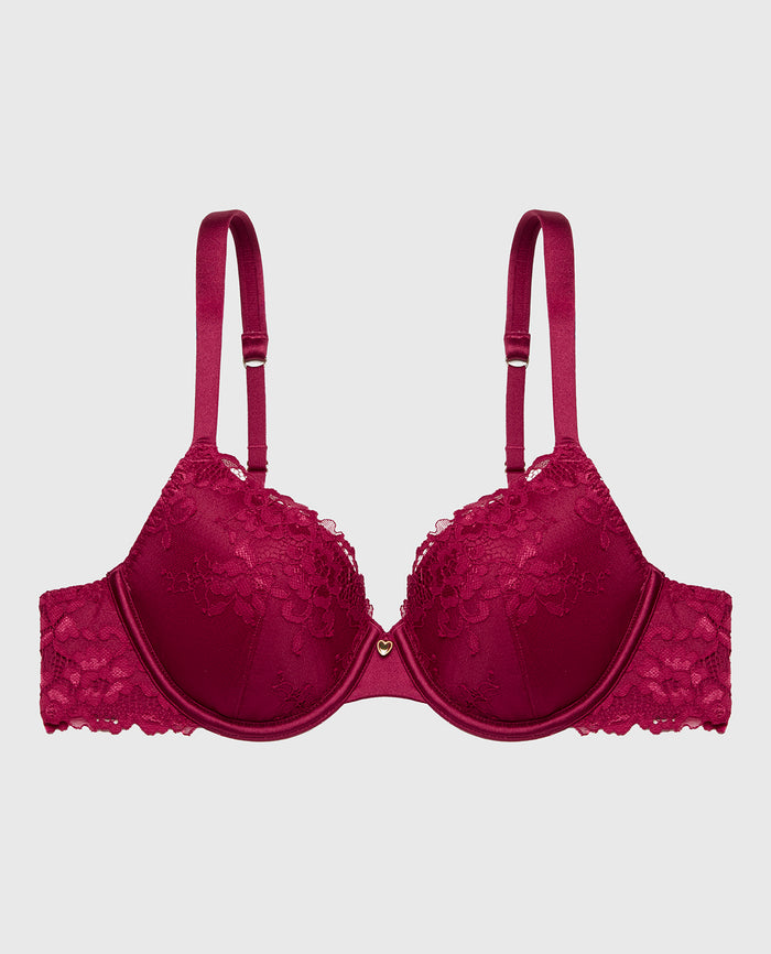 Full Coverage Lightly Lined Bra With Romantic Lace in Plum Rose