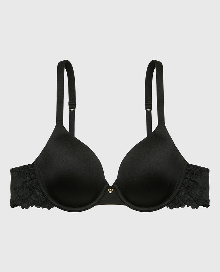 Full Coverage Lightly Lined Bra With Romantic Lace Wing in Tuxedo Black