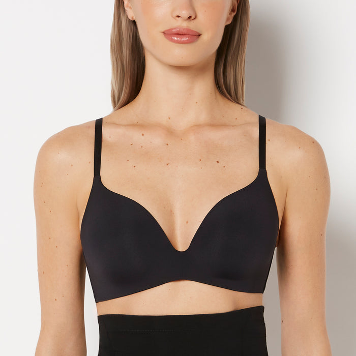 Full Coverage Wireless Push Up Bra in Tuxedo Black