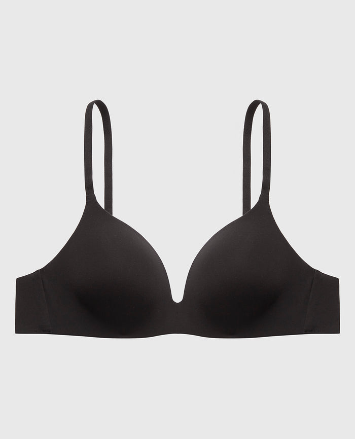 Full Coverage Wireless Push Up Bra in Tuxedo Black
