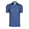 Falcon Blue Greyson G Squared Short Sleeve Polo - Monogram Print, Contrast Collar - Front View | Greyson Clothiers