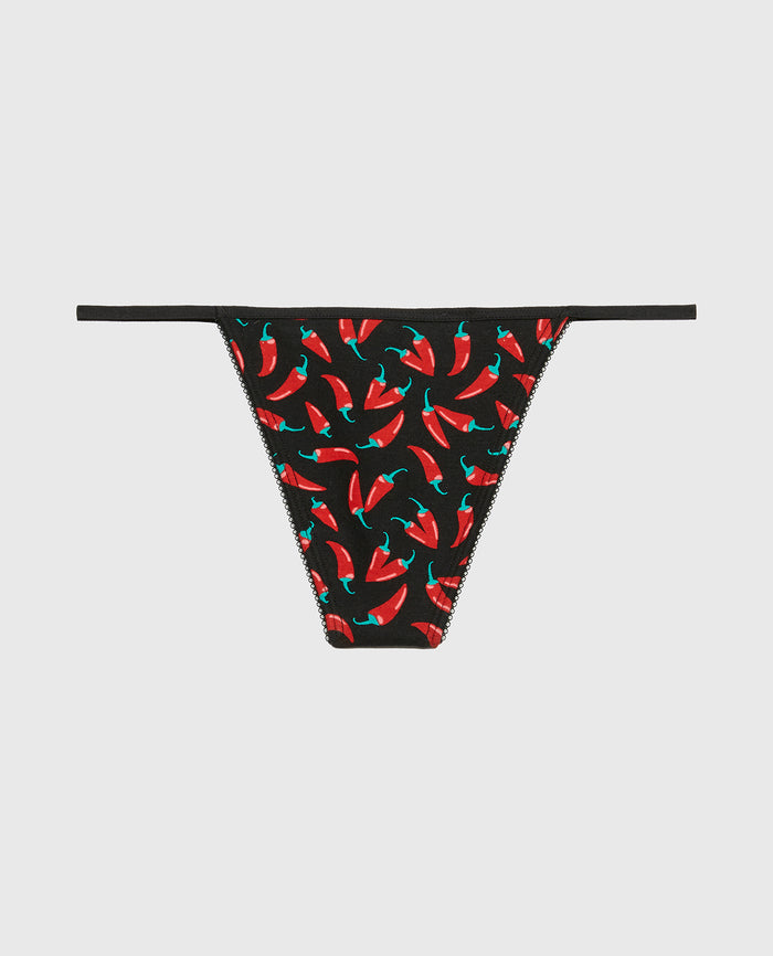 G-String Cotton Panty and Picot Trim in Hot Chili Peppers