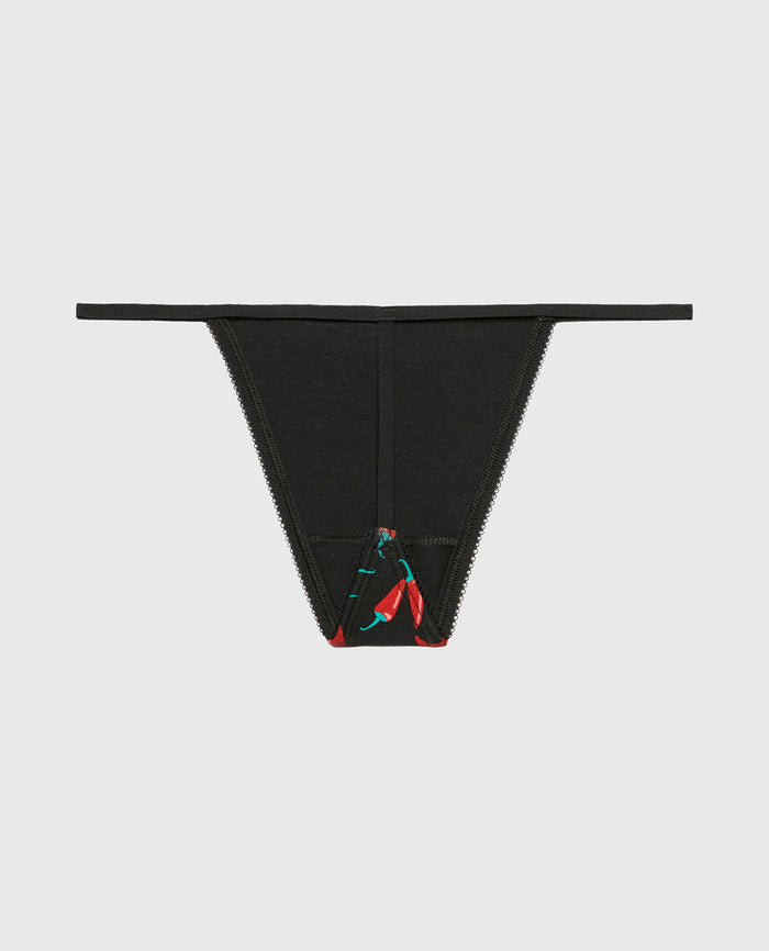 G-String Cotton Panty and Picot Trim in Hot Chili Peppers