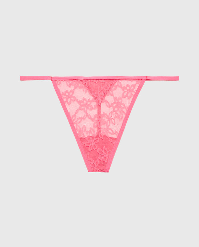 G-String Panty in Ultra Lace in Pink Flambe