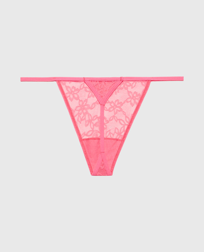 G-String Panty in Ultra Lace in Pink Flambe
