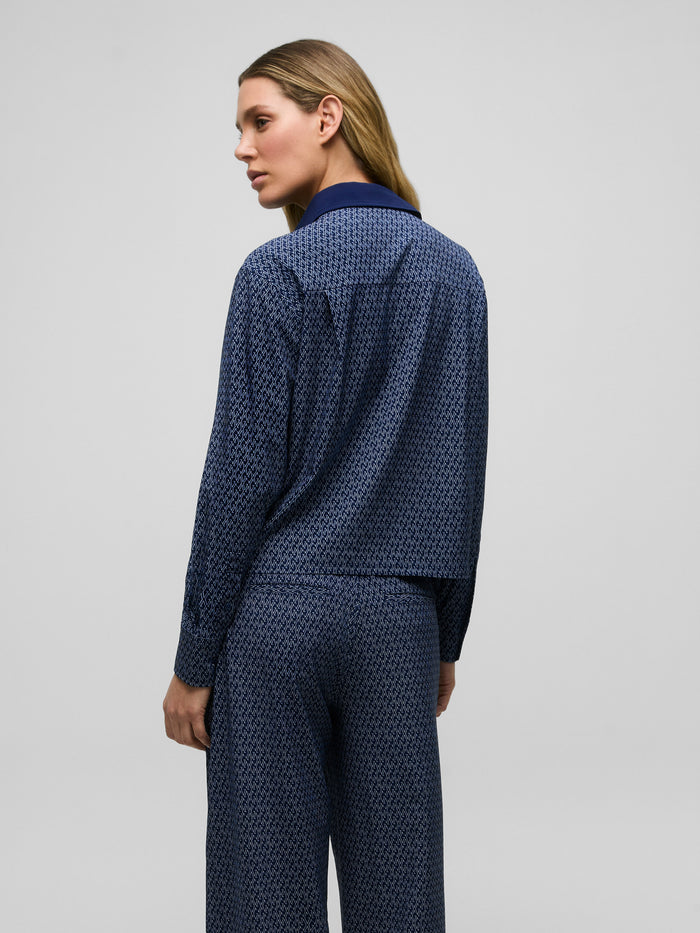 Maltese Blue G-Thing Ashe Cropped Button-Down, boxy silhouette, back yoke detail - Back On Model | Greyson Clothiers
