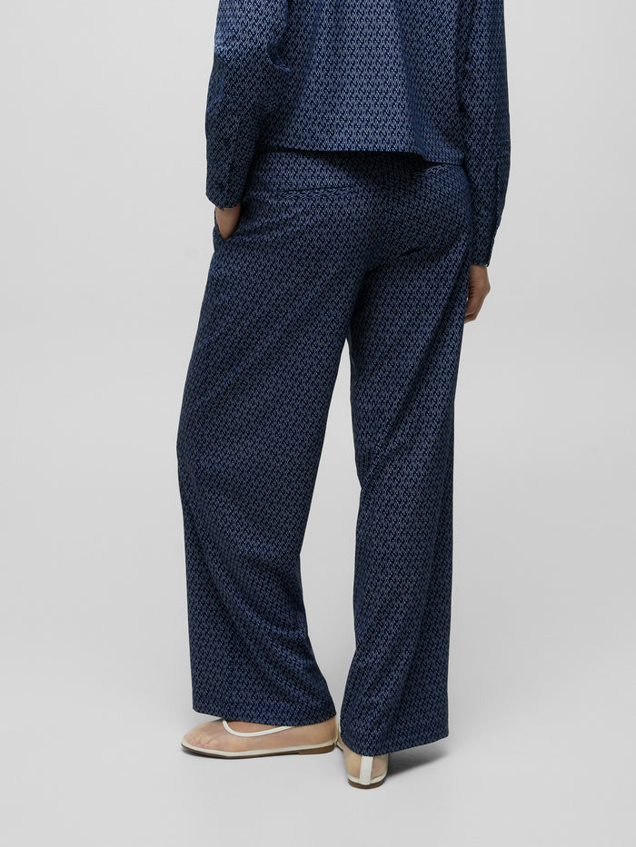 Maltese Blue G-Thing Ashe Pant - Three-Quarter Back View, Wide-Leg Silhouette On Model | Greyson Clothiers