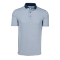 Maltese Blue/Jellyfish Striped Gannett Short Sleeve Performance Polo, Contrast Collar - Front View | Greyson Clothiers