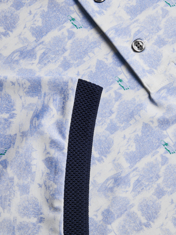 Garden of Thieves Polo Navy Knit Cuff Trim and Augusta-Inspired Blue Print Fabric Detail | Greyson Clothiers