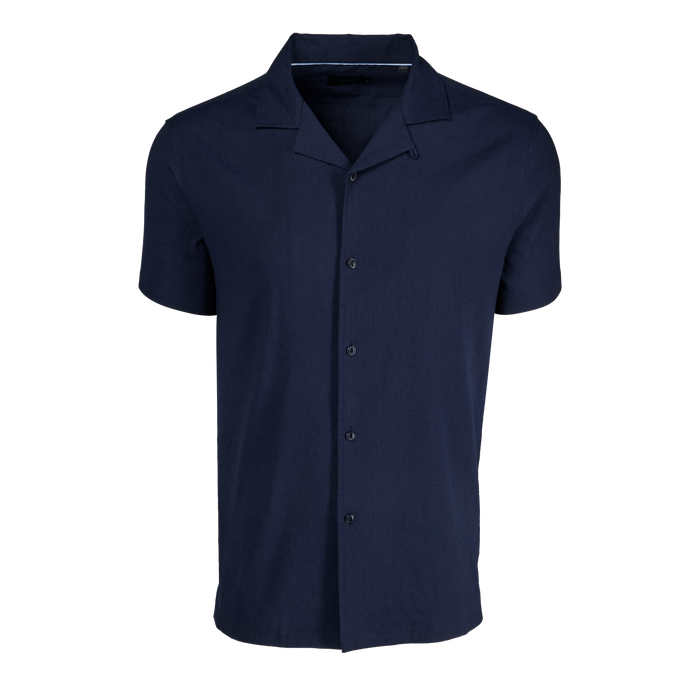 Maltese Blue Greyson Gaston Camp Shirt - Front View, Linen Blend Lightweight Camp Collar | Greyson Clothiers