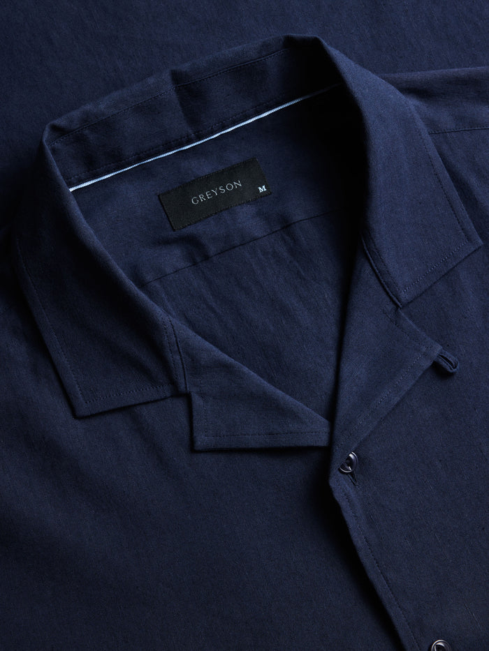 Gaston Camp Shirt Maltese Blue - Camp Collar & Greyson Label Detail, Linen Blend Fabric | Greyson Clothiers