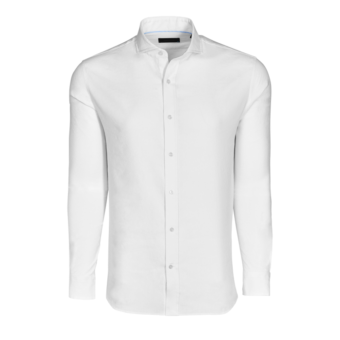 Arctic Linen Blend Gaston Dress Shirt - Front View, Cutaway Collar, Ghost Mannequin | Greyson Clothiers
