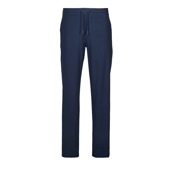 Maltese Blue Greyson Gaston Linen Drawstring Pant - Front View, Metal-Tipped Drawstring | Greyson Clothiers