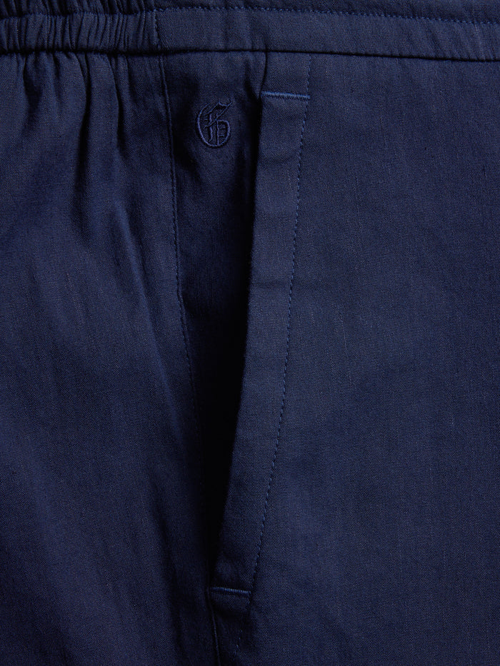 Gaston Linen Pant Embroidered G Logo & Hidden Placket Detail, Maltese Blue Linen | Greyson Clothiers