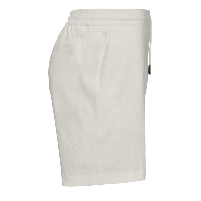 Dune Linen Gaston Pull-On Short - Side View, Elasticated Waist and Gothic G Embroidery | Greyson Clothiers