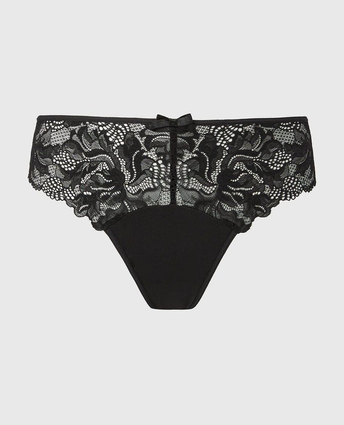 Generous Essential Microfiber and Lace Briefs in Tuxedo Black