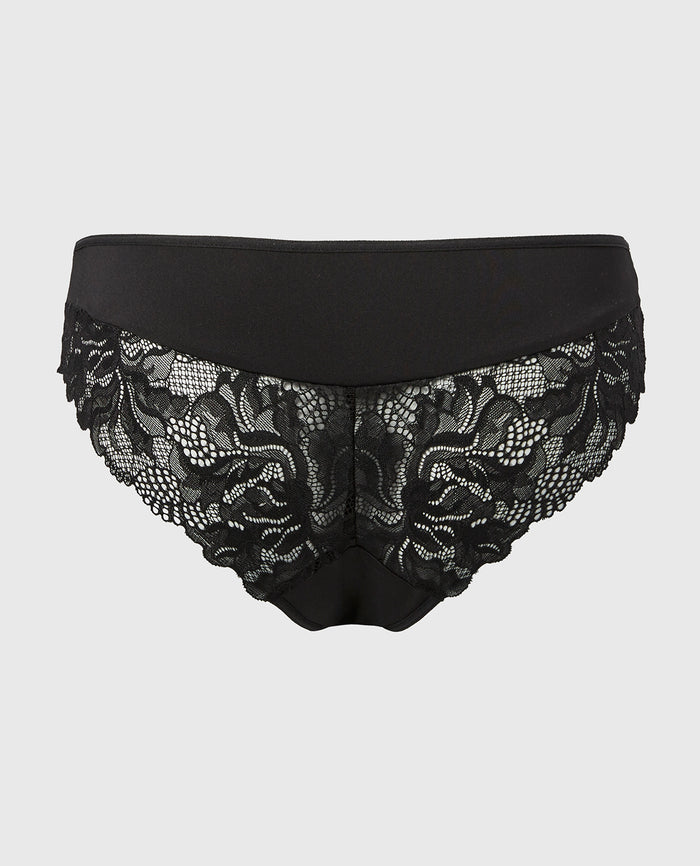 Generous Essential Microfiber and Lace Briefs in Tuxedo Black