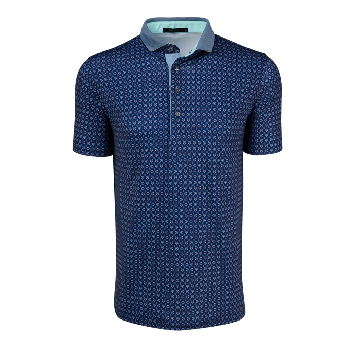 Maltese Blue Ghost Dreamer Short Sleeve Polo - Front View, All-Over Wolf Motif Print | Greyson Clothiers