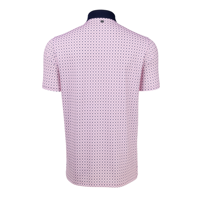 Sunrise Ghost Dreamer Performance Golf Polo - Back View, Contrast Navy Collar with Wolf Logo | Greyson Clothiers