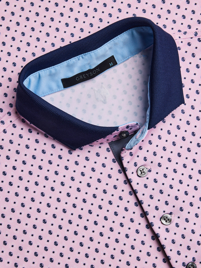Sunrise Ghost Dreamer Polo - Collar Detail, Contrast Navy Placket with Greyson Branded Buttons | Greyson Clothiers