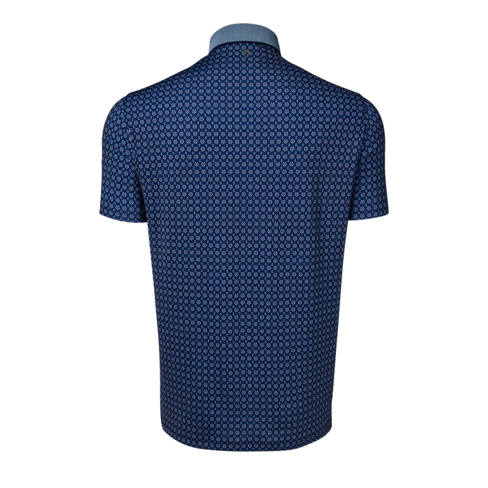 Maltese Blue Ghost Dreamer Short Sleeve Polo - Back View, All-Over Wolf Print with Contrast Collar | Greyson Clothiers