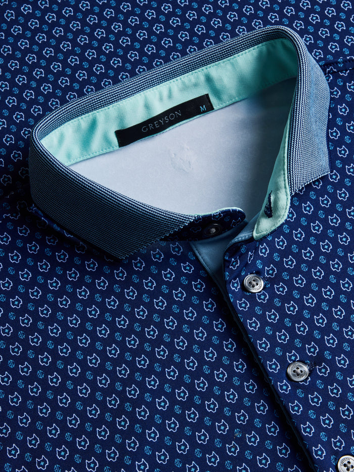 Maltese Blue Ghost Dreamer Polo - Collar Detail, Aqua Interior Lining and Greyson Branded Buttons | Greyson Clothiers