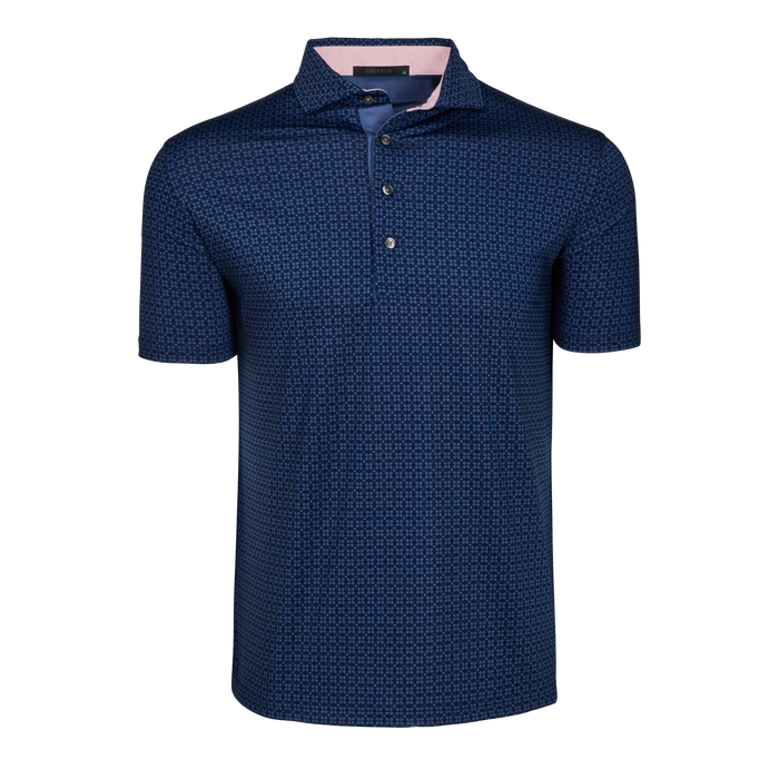 Wolf Blue Ghost Thistle Short Sleeve Golf Polo - Front View, Printed Pattern | Greyson Clothiers