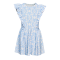 Wolf Blue Alpha Glyph Print Girls' Venus Dress with Ruffle Sleeves - Front View | Greyson Clothiers