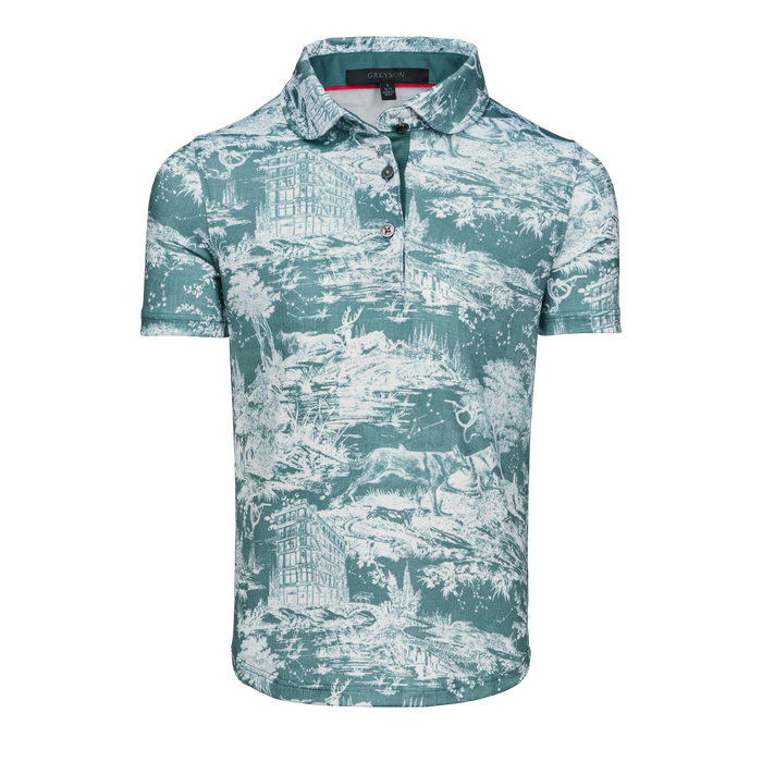 Marsh Girl's Huntress Toile Scarlett Polo - Front View, Huntress Toile Print | Greyson Clothiers