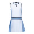 Greyson Clothiers Girl's Color Block Leo Dress Arctic/Wolf Blue - Front View, Pleated Skirt