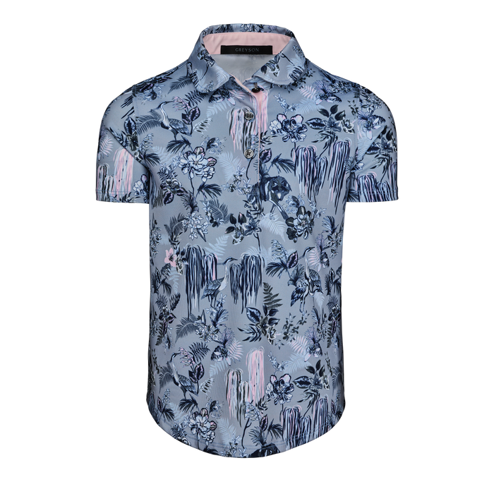 Bluestone Floral Print Girl's Night Lurk Scarlett Polo - Front Flat Lay | Greyson Clothiers