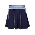 Maltese Blue Girl's Phoenix Flare Skirt - Front View, Striped Waistband & White Piping | Greyson Clothiers