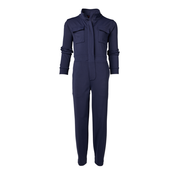 Maltese Blue Girl's Phoenix Jumpsuit Front View, Zip Placket & Chest Pockets | Greyson Clothiers