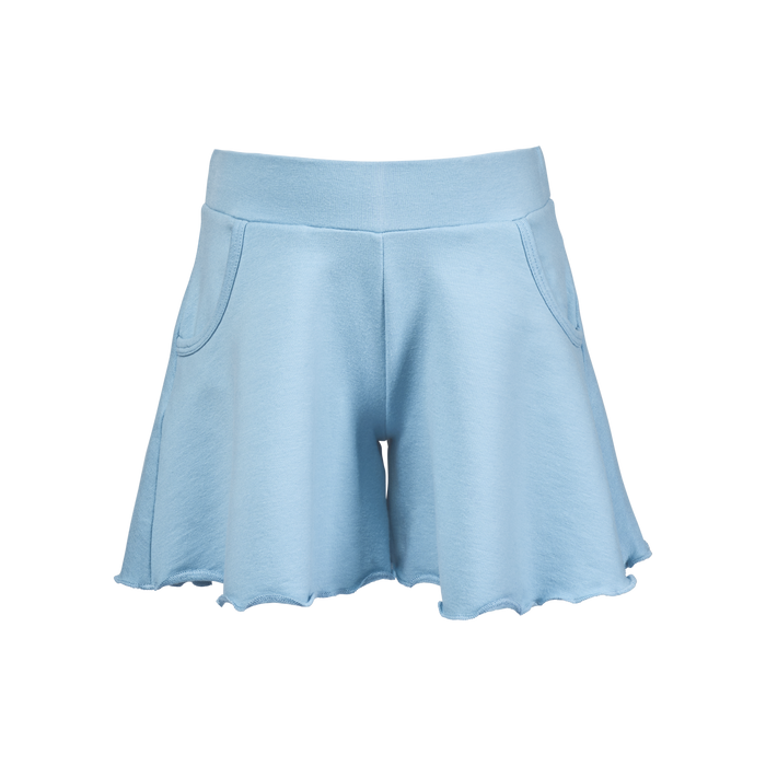 Wolf Blue Girl's Riley Swing Short, Front View with Side Pockets & Lettuce-Edge Hem | Greyson Clothiers