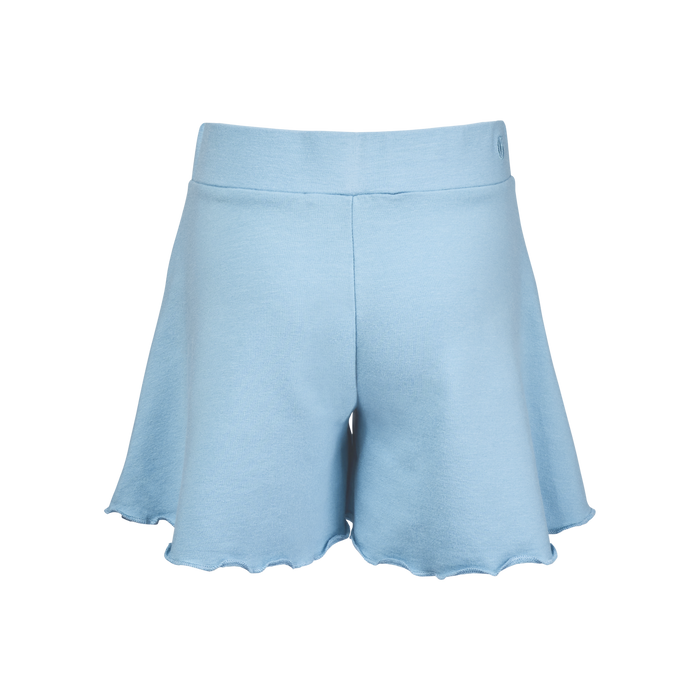 Wolf Blue Girl's Riley Swing Short, Back View with Wolf Logo & Flared Lettuce-Edge Hem | Greyson Clothiers
