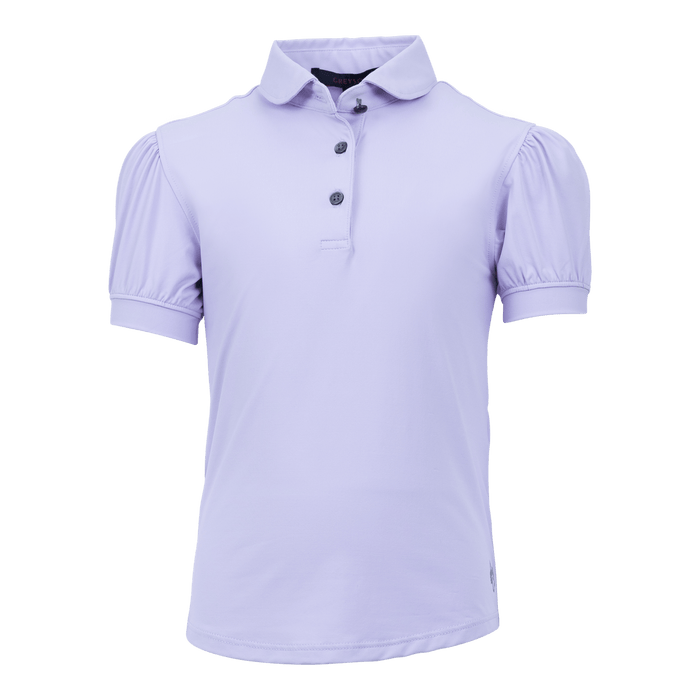 Greyson Clothiers Girl's Scarlett Puff Sleeve Polo in Lavender Mist - Front View | Greyson Clothiers