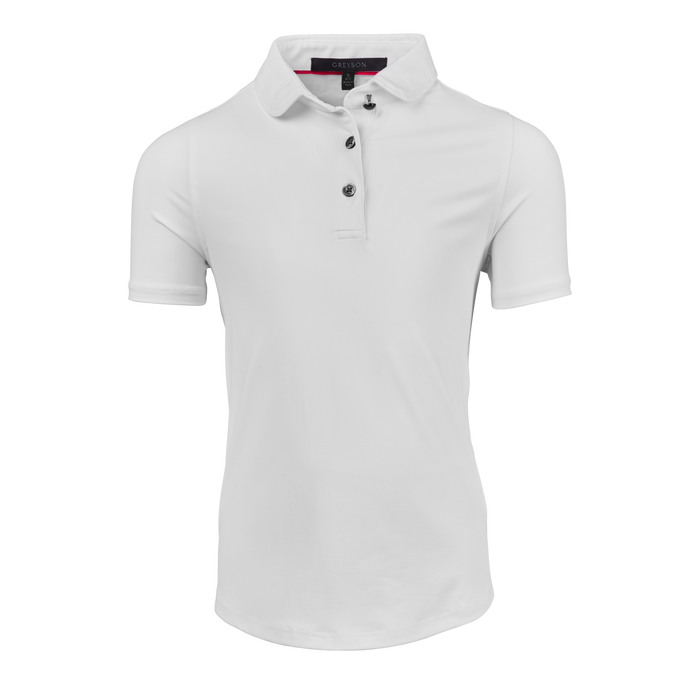 Arctic Girl's Scarlett Short Sleeve Polo - Front View, Three-Button Placket | Greyson Clothiers