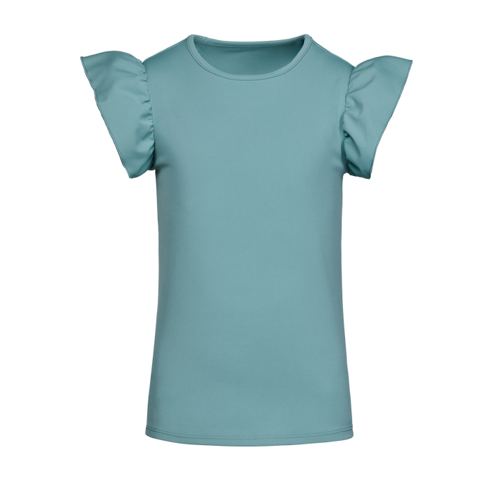 Agave Girls' Sophia Top with Puffed Flutter Sleeves in Teal - Front View | Greyson Clothiers