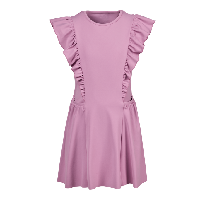Peony Pink Girl's Venus Dress - Front View, Ruffle Trim Girls Performance Dress | Greyson Clothiers