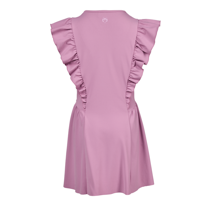 Peony Pink Girl's Venus Dress - Back View, Wolf Logo Detail, Girls Golf Dress | Greyson Clothiers