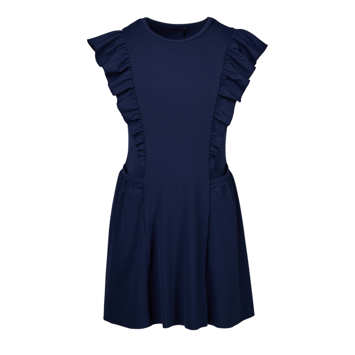 Maltese Blue Girl's Venus Dress - Front View, Ruffle Detail Girls Golf Dress | Greyson Clothiers