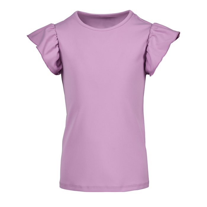 Girl's Venus Short Sleeve Top in mauve flutter sleeve performance tee - Front View | Greyson Clothiers