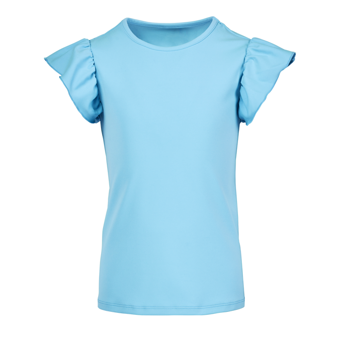 Girl's Venus Short Sleeve Top in Wolf Blue lightweight stretch tee - Front View | Greyson Clothiers