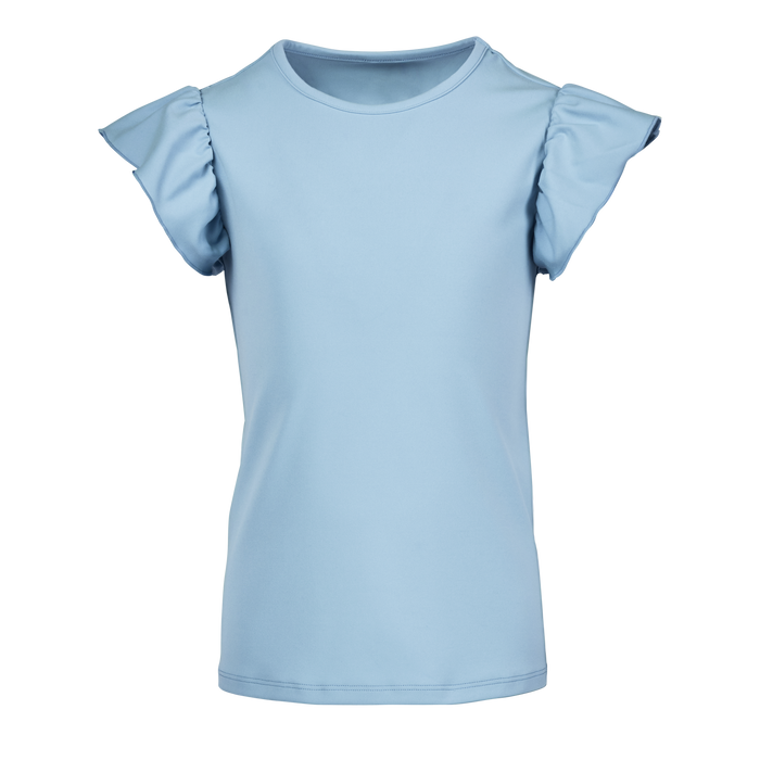Girl's Venus Short Sleeve Top in Arctic blue flutter sleeve performance top - Front View | Greyson Clothiers