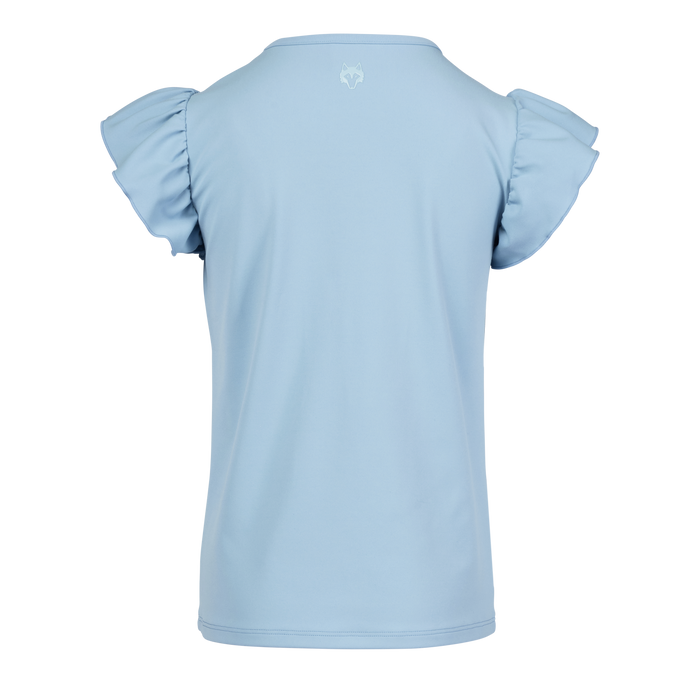 Girl's Venus Short Sleeve Top in Arctic blue with wolf logo - Back View | Greyson Clothiers
